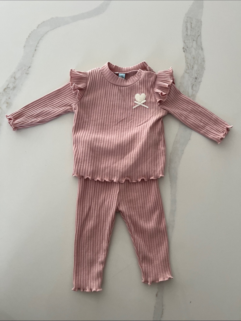 Baby Ribbed Pink Heart Set